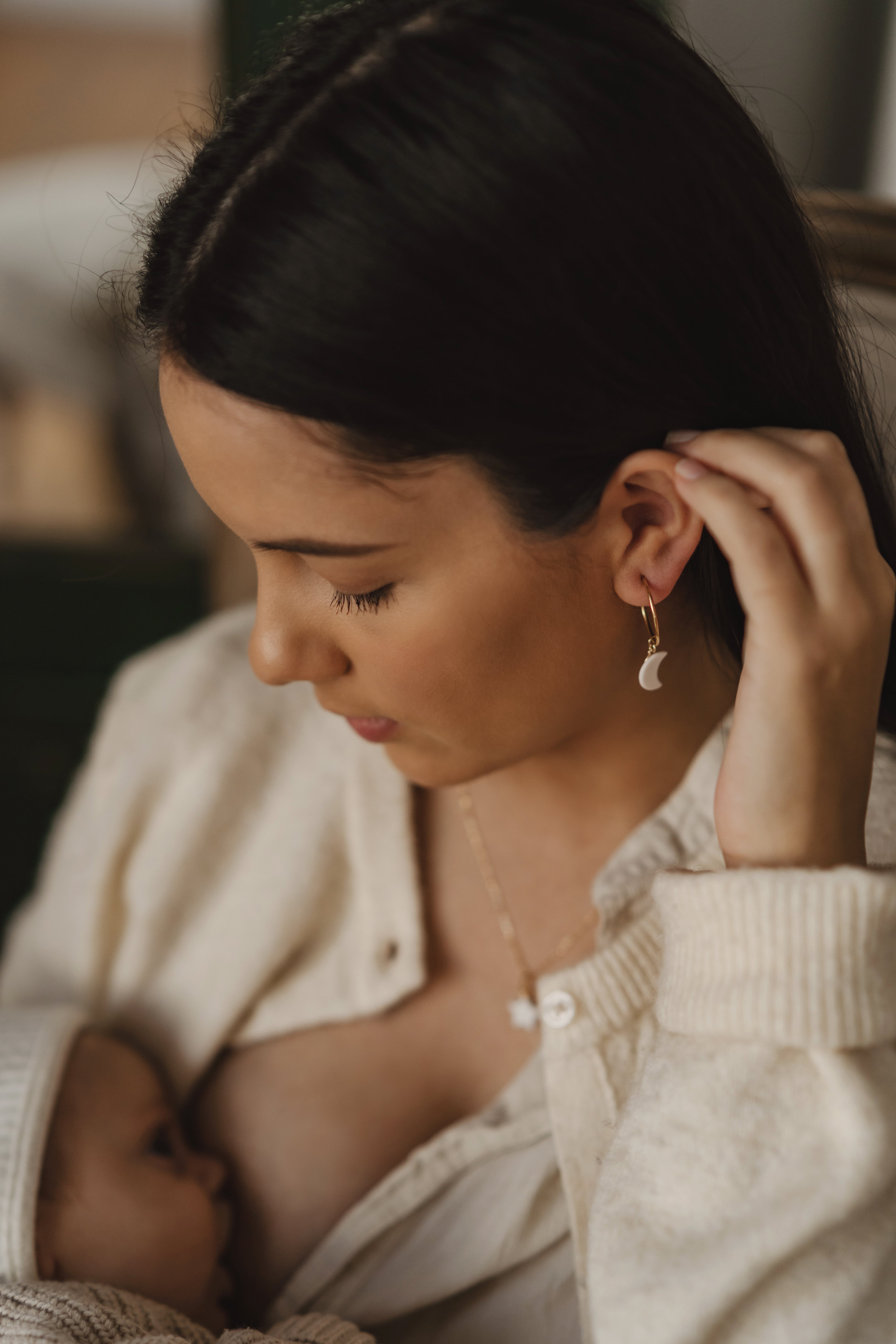 Anneaux or avec pendentifs en porcelaine • Célestine